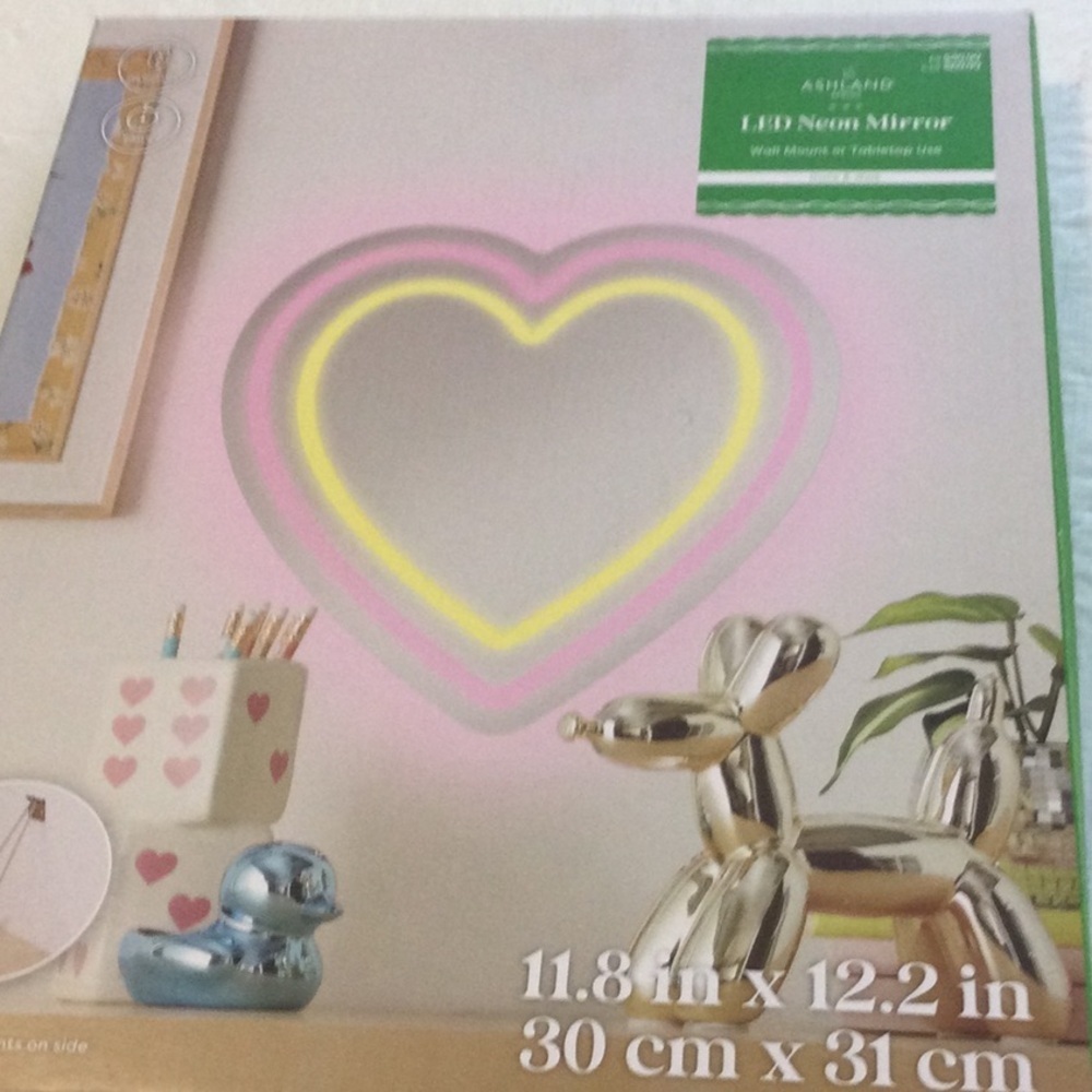 Ashland LED Neon Heart Mirror - Pink and Yellow